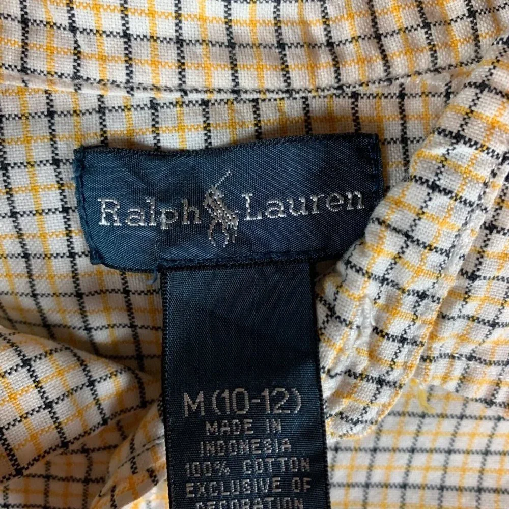 Ralph Lauren Boys‎ Long Sleeve Yellow Blue Check Oxford Shirt Size M 6481